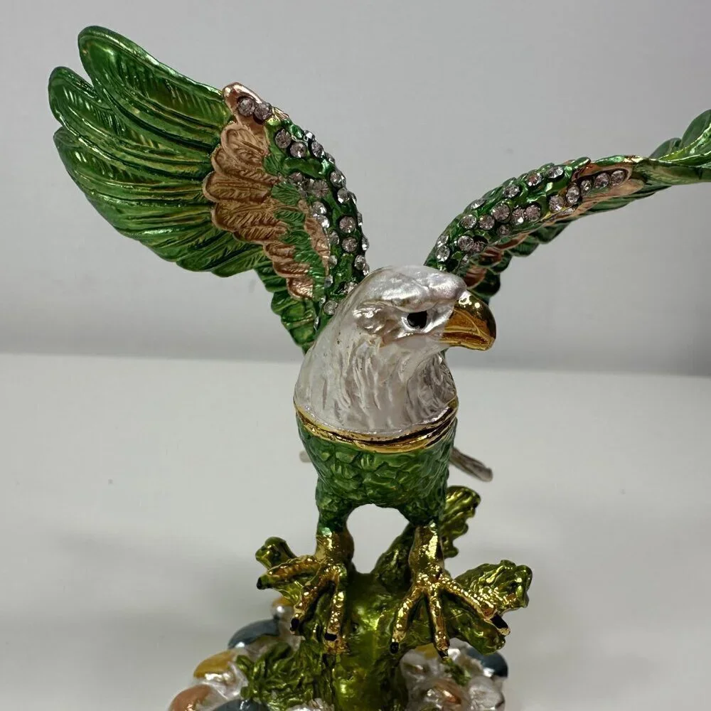 Millwood Pines Austrian Crystal Enamelled American Bauld Eagle Trinket Box